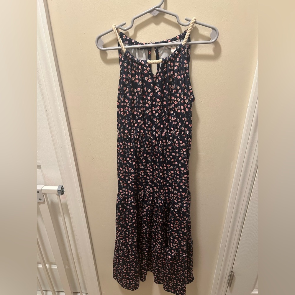Girls Social Academy Sz 7 Blue & Pink Floral Maxi Dress with Rope Neckline